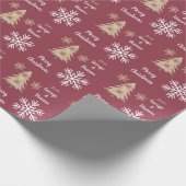 Snowflake Holiday Tree Pattern op Maroon Cadeaupapier (Hoek)