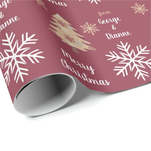 Snowflake Holiday Tree Pattern op Maroon Cadeaupapier (Rol Hoek)