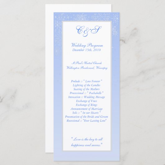 Snowflake huwelijksprogramma's programmakaart (Voorkant / Achterkant)
