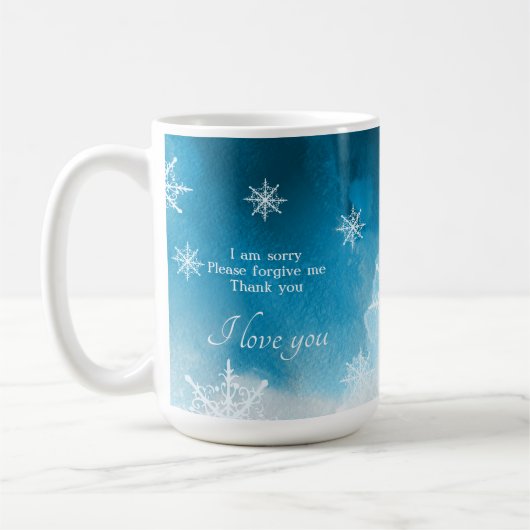 Snowflake Ice Blue Gepersonaliseerd Citaat en Naam Koffiemok (Links)