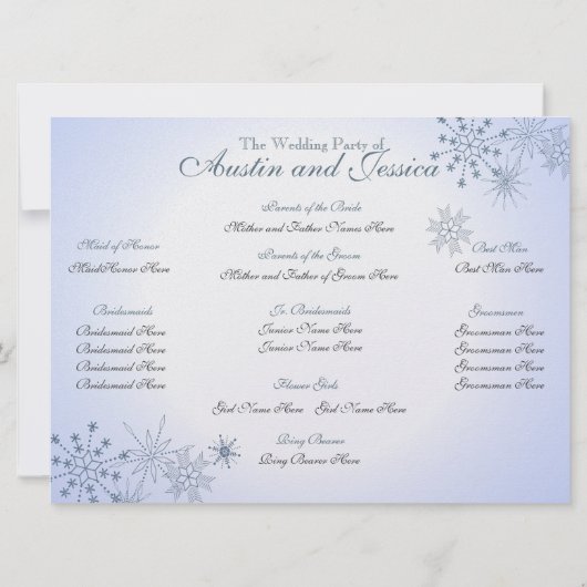 Snowflake Ice Blue Wedding Programme Kaart (Achterkant)