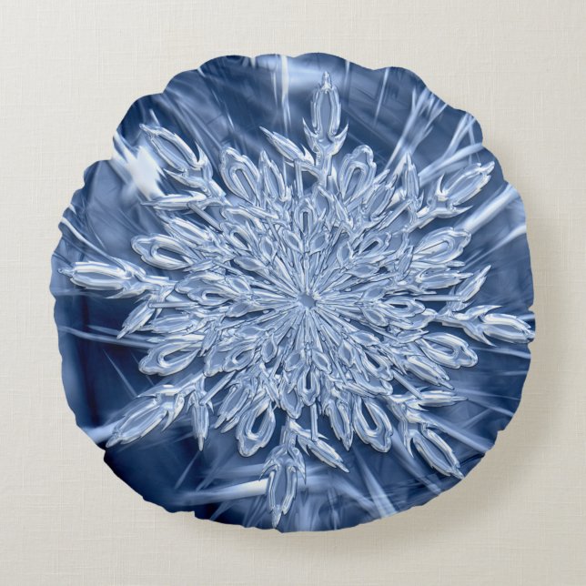 Snowflake Ice Crystal Rond Kussen (Voorkant)