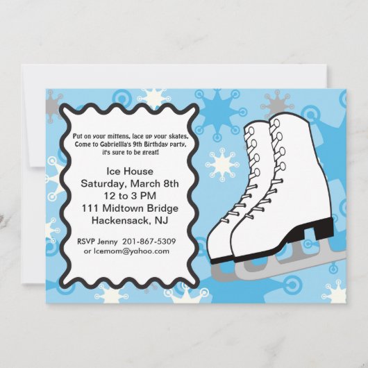 Snowflake Ice-schaatsen Birthday party Invitation Kaart (Voorkant)