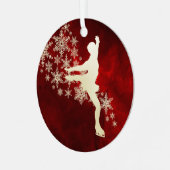 Snowflake Ice Skater op rood Metalen Ornament (Voorkant links)