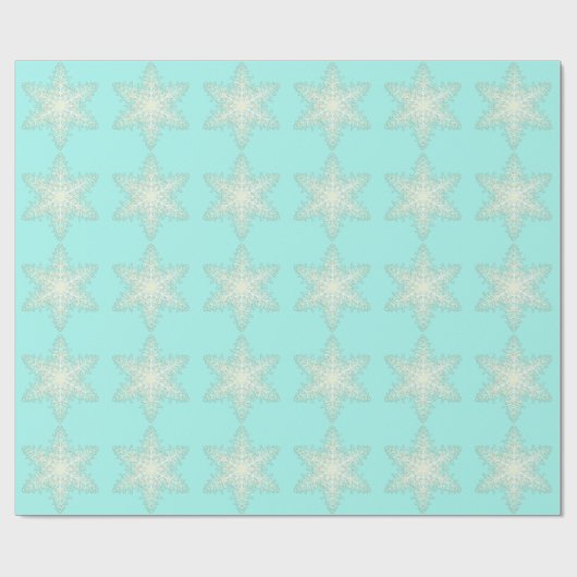 Snowflake ijskant winterwit en blauwgroen elegant cadeaupapier (Vlak)