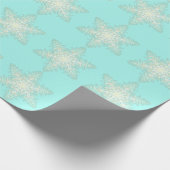 Snowflake ijskant winterwit en blauwgroen elegant cadeaupapier (Hoek)