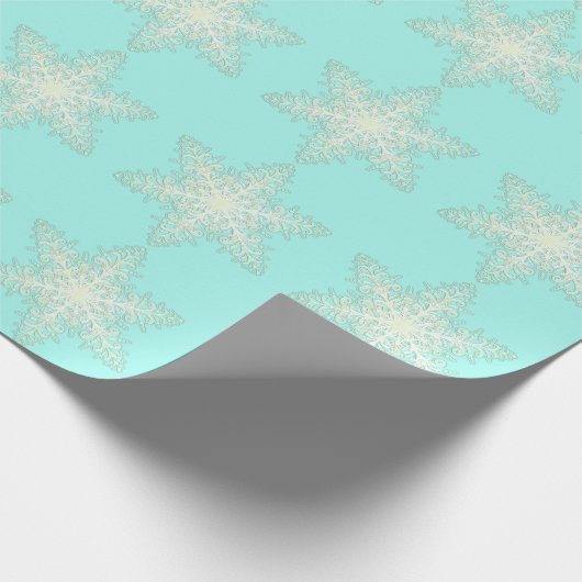 Snowflake ijskant winterwit en blauwgroen elegant cadeaupapier (Hoek)
