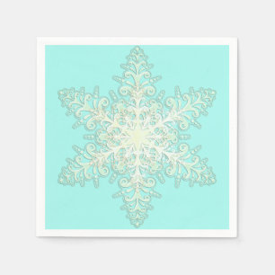Snowflake ijskant winterwit en blauwgroen elegant servet