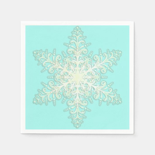 Snowflake ijskant winterwit en blauwgroen elegant servet (Voorkant)