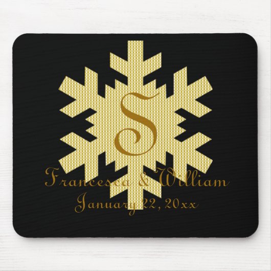 "Snowflake in Gold & White Pset" - Monogram (1) Muismat (Voorkant)