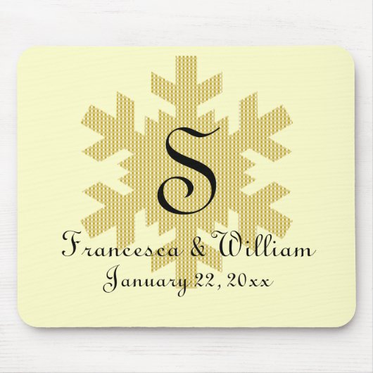 "Snowflake in Gold & White Pset" - Monogram (1) Muismat (Voorkant)