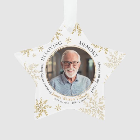 Snowflake In Loving Memory Memorial Star Christmas Ornament (voorkant)