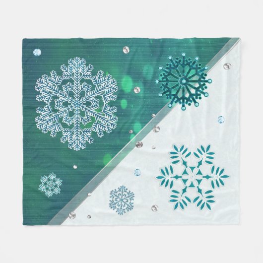 Snowflake Jeweled 3D Fleece Deken (Voorkant (Horizontaal))