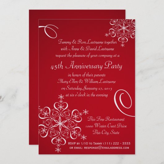 Snowflake Jubileum Party Rood Kaart (Voorkant / Achterkant)