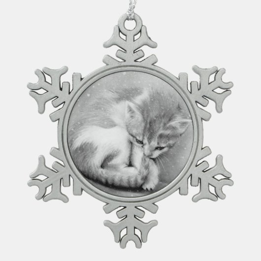 Snowflake Kat kerstversiering Tin Sneeuwvlok Ornament (Voorkant)