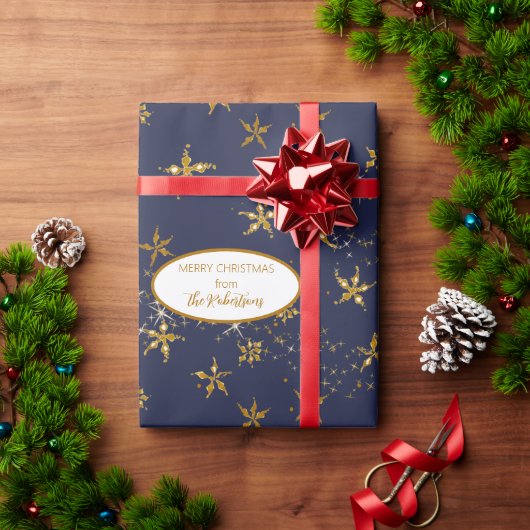 Snowflake kerst Elegant Gold Twinkle Star Navy Cadeaupapier (Feestdagen Geschenken)