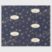 Snowflake kerst Elegant Gold Twinkle Star Navy Cadeaupapier (Vlak)