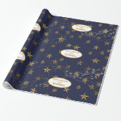 Snowflake kerst Elegant Gold Twinkle Star Navy Cadeaupapier (Uitgerold)