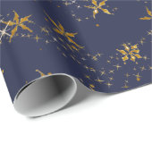 Snowflake kerst Elegant Gold Twinkle Star Navy Cadeaupapier (Rol Hoek)