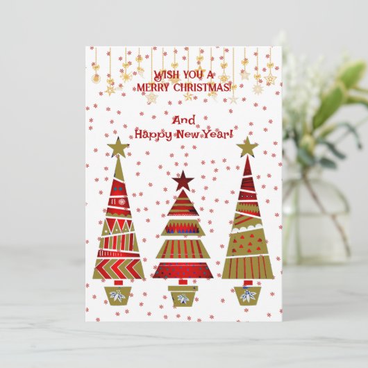 Snowflake kerst-goudsierbomen feestdagenkaart (Staand voorkant)