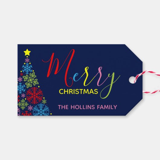 Snowflake kerstbomen Labels Cadeaulabel (Voorkant (Horizontaal))