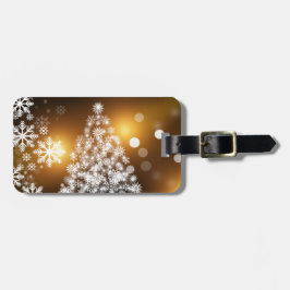 Snowflake kerstboom met gouden achtergrond bagagelabel
