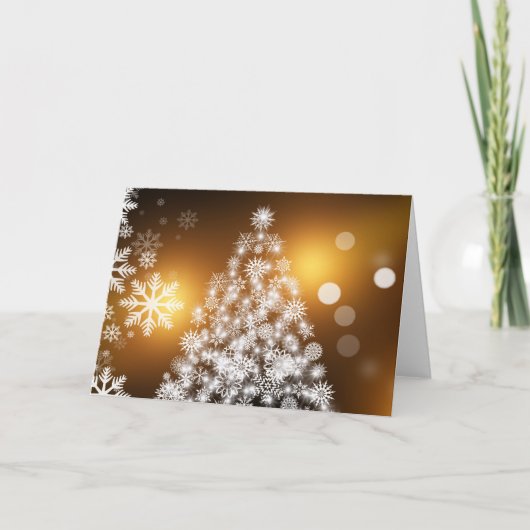 Snowflake kerstboom met gouden achtergrond feestdagen kaart (Voorkant)