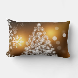 Snowflake kerstboom met gouden achtergrond kussen