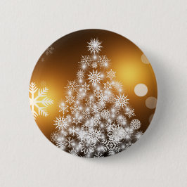 Snowflake kerstboom met gouden achtergrond ronde button 5,7 cm