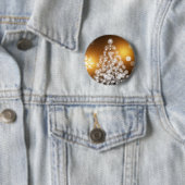 Snowflake kerstboom met gouden achtergrond ronde button 5,7 cm (In situ)