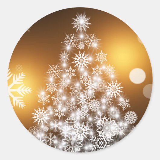 Snowflake kerstboom met gouden achtergrond ronde sticker (Voorkant)