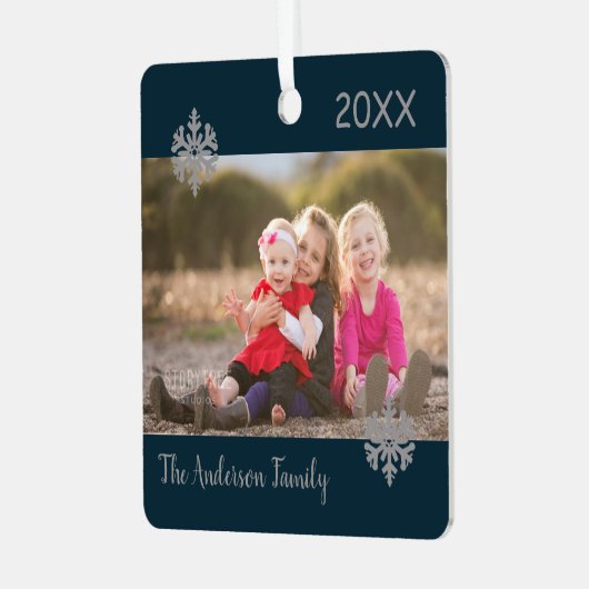 Snowflake - kerstfamilie Foto Metalen Ornament (Voorkant links)