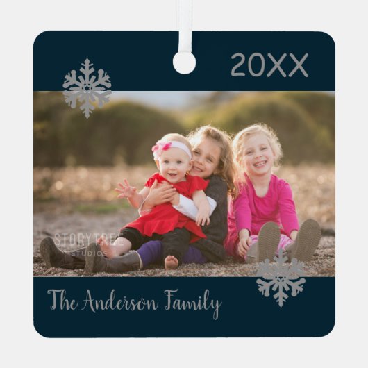 Snowflake - kerstfamilie Foto Metalen Ornament (Achterkant)