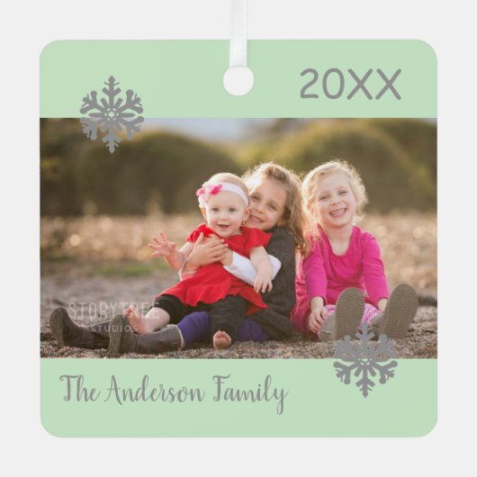 Snowflake - kerstfamilie Foto Metalen Ornament (Voorkant)