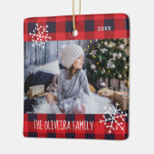 Snowflake kerstfamilie foto Red Buffalo Pset Keramisch Ornament (Links)