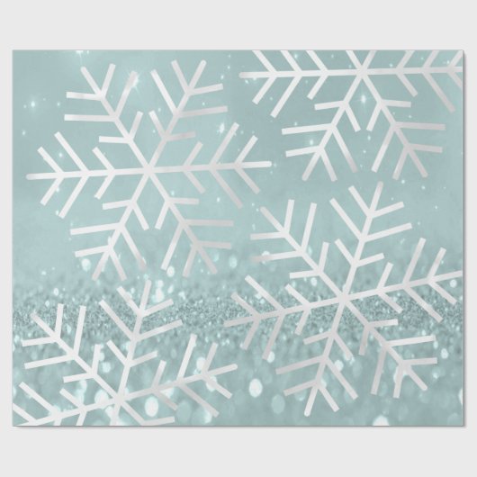 Snowflake kerstfeestdag blauw Blauwgroen grijs gli Cadeaupapier (Vlak)