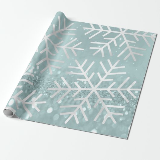 Snowflake kerstfeestdag blauw Blauwgroen grijs gli Cadeaupapier (Uitgerold)