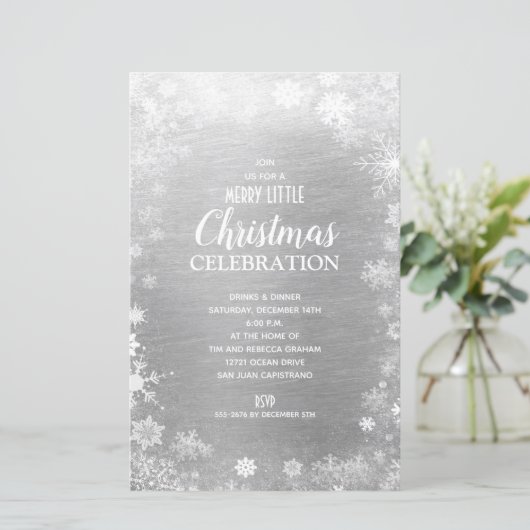Snowflake kerstfeestdag Silver Budget nodigt uit (Staand voorkant)