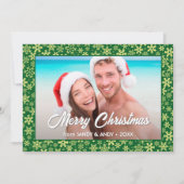 Snowflake kerstfoto 2 Design groen Feestdagenkaart (Voorkant)