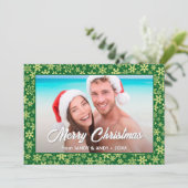 Snowflake kerstfoto 2 Design groen Feestdagenkaart (Staand voorkant)