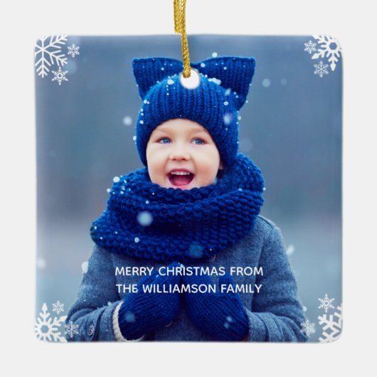 Snowflake kerstfoto Aangepast Keramisch Ornament (Voorkant)