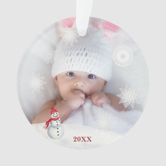 *~* Snowflake kerstfoto-Baby AP44 SneeuwMan Ornament (voorkant)
