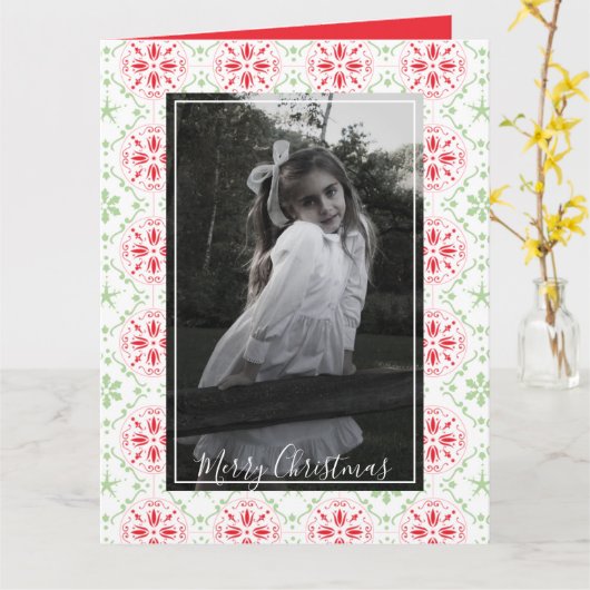 Snowflake kerstfotokaart Elegant 1 foto Kaart (Gele Bloem)