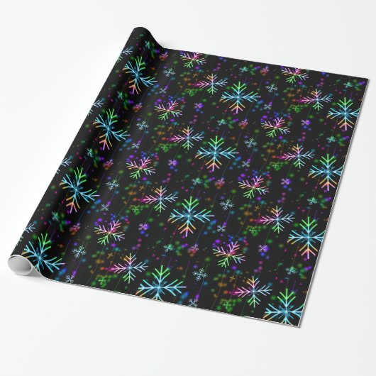Snowflake-kerstlampje Neon Cadeaupapier (Uitgerold)