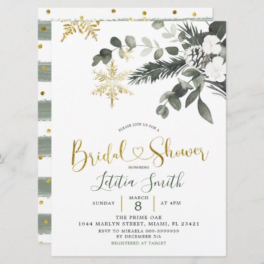 Snowflake Kerstmis Bridal Shower Uitnodiging (Voorkant / Achterkant)