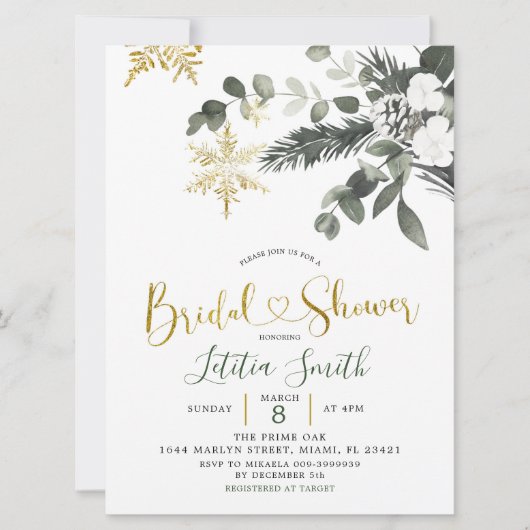 Snowflake Kerstmis Bridal Shower Uitnodiging (Voorkant)