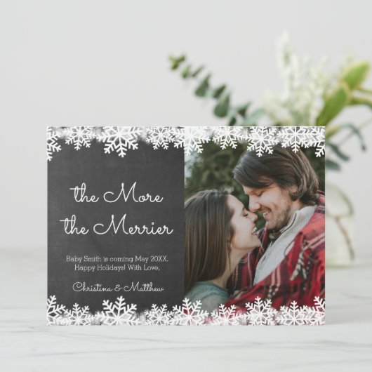 Snowflake Kerstmis Zwangerschapskaarten Aankondiging (Staand voorkant)