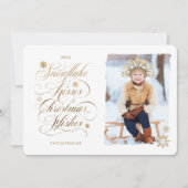 Snowflake Kiss kerstkreet Gold Script Feestdagenkaart (Voorkant)