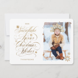 Snowflake Kiss kerstkreet Gold Script Feestdagenkaart