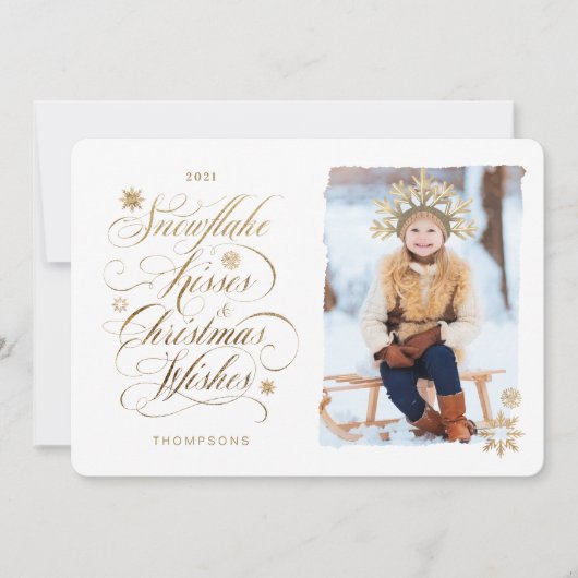 Snowflake Kiss kerstkreet Gold Script Feestdagenkaart (Voorkant)